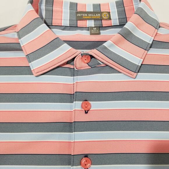 Peter Millar Shirt Medium Polo Summer Comfort Short Sleeve Striped Golf - Picture 4 of 12